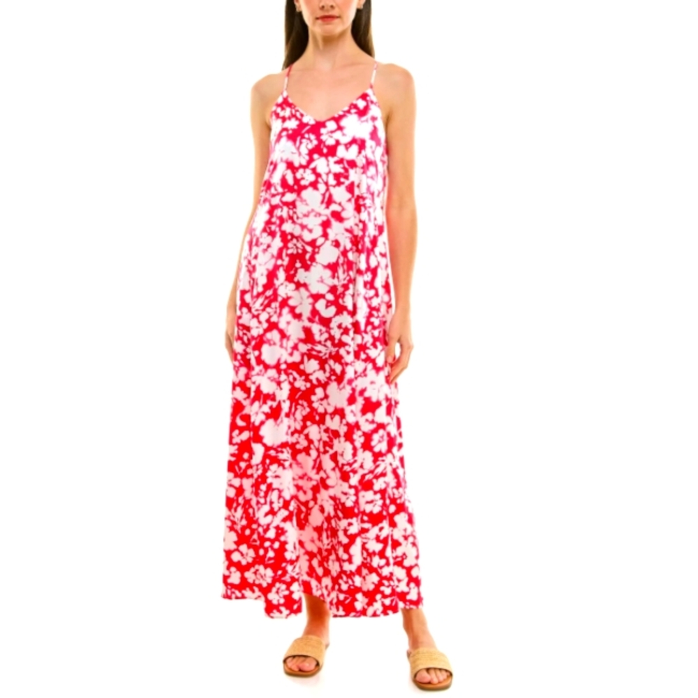 Nicole Miller Red and White Floral Maxi Dress